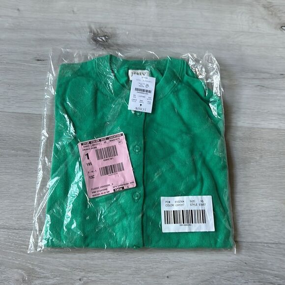 J.Crew Classic Cotton Cardigan Sweater‎ Green XS NWT IN PACKAGING - Picture 5 of 7